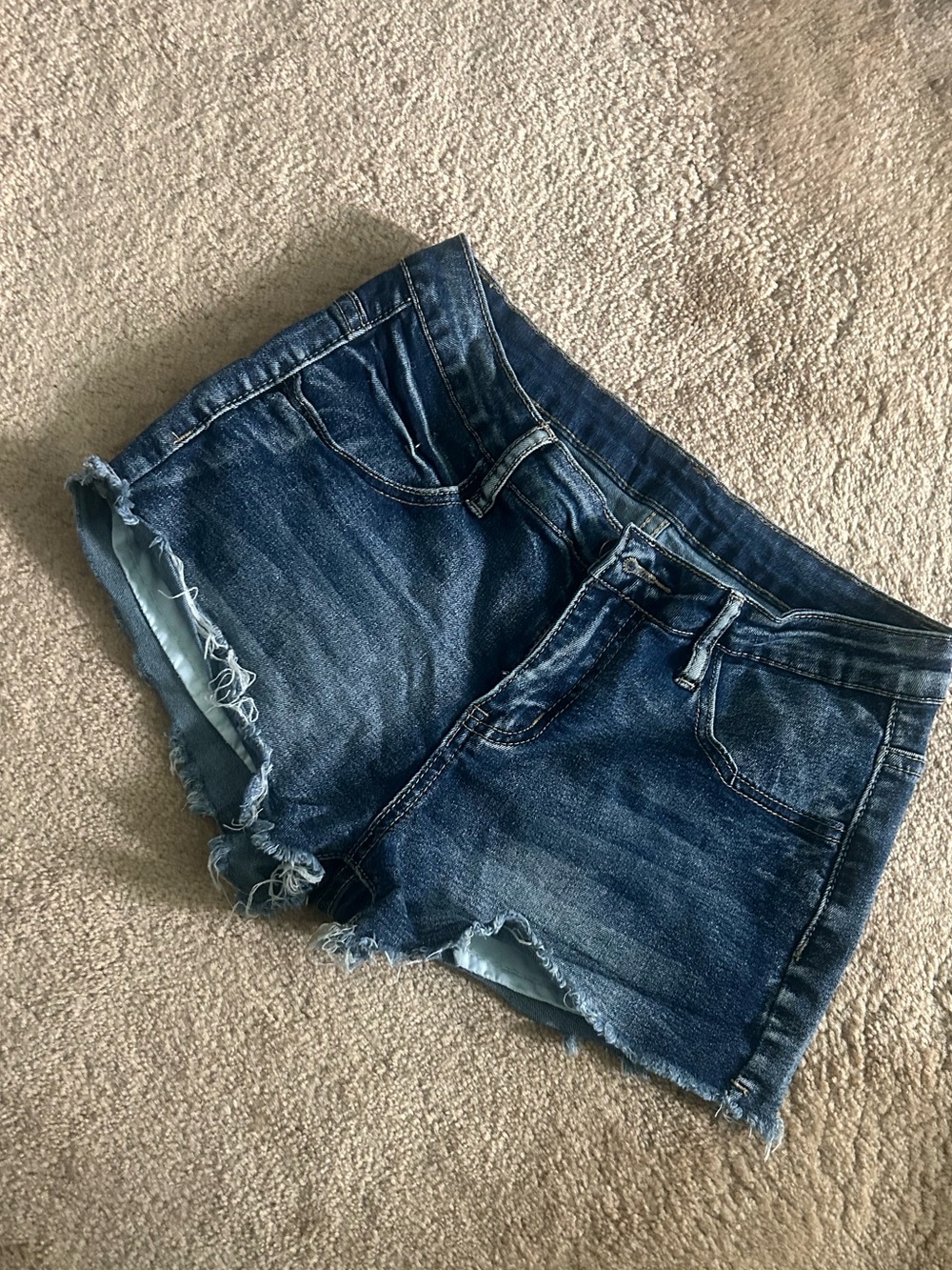 Low rise Dark Blue Jean Shorts With Embroidery